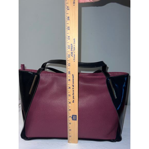 Poverty Flats Structured Tote burgundy & black purse - Picture 8 of 14